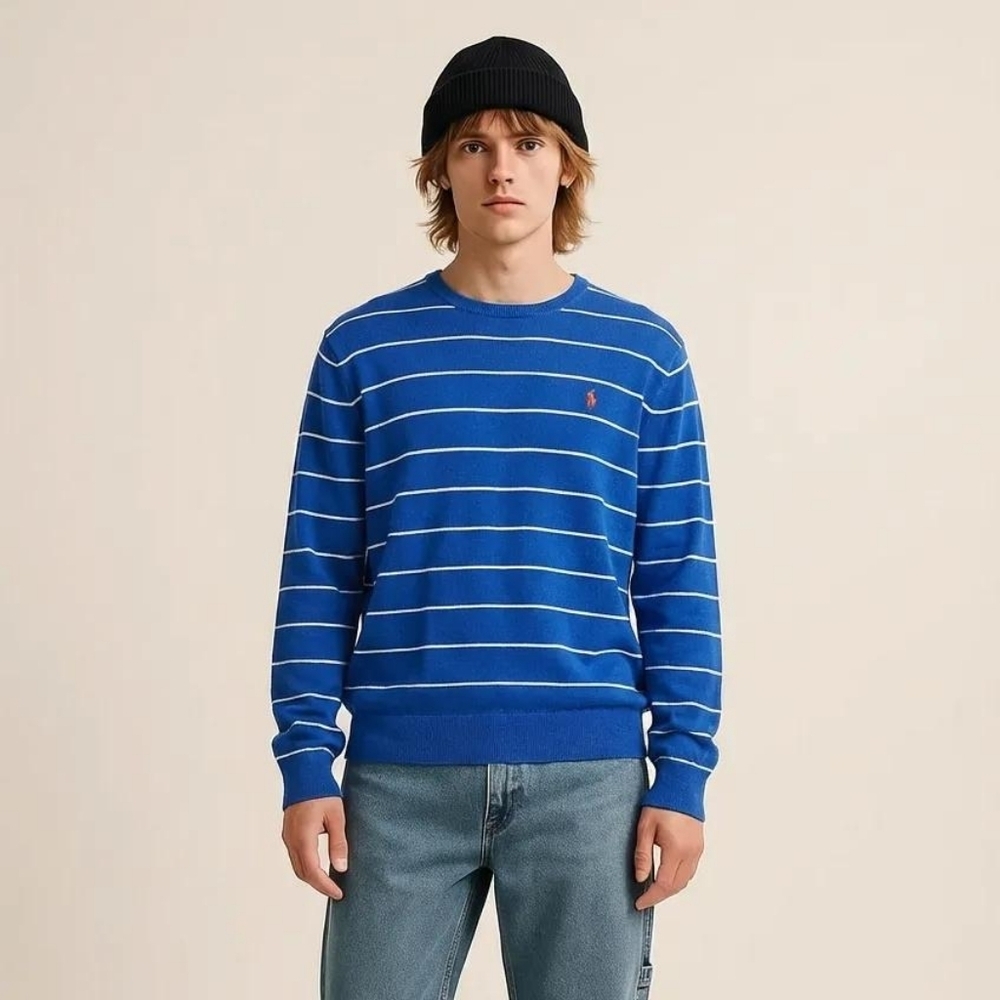 Polo Ralph Lauren Blue Striped Crewneck Sweater Long Sleeve